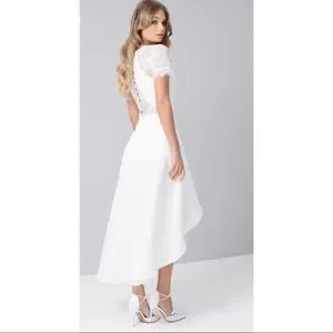 Chi Chi London | Dresses | Chi Chi London Lace Meara Wedding White  Bridesmaid Dip Hem Dress Us 4 Uk 8 | Poshmark